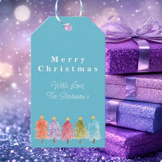 Moderne Trendy Blauwe Kerstboom Cadeaulabel