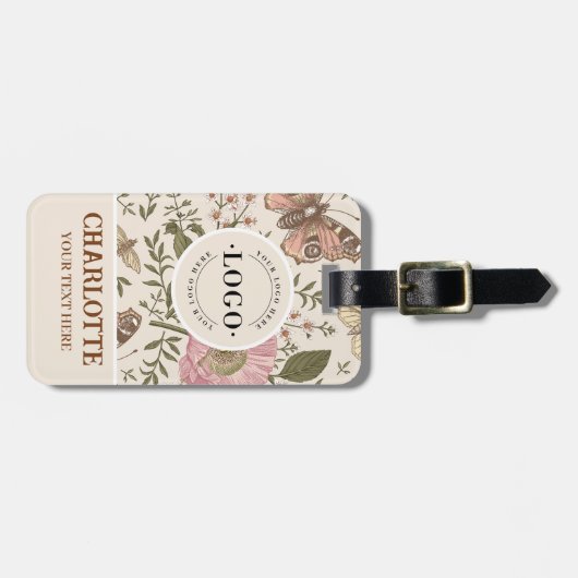 Moderne Trendy Bloem Botanische Bloemige Monogram Bagagelabel (Voorkant horizontaal)