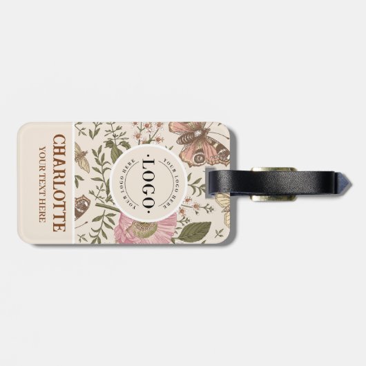 Moderne Trendy Bloem Botanische Bloemige Monogram Bagagelabel (Achterkant horizontaal)