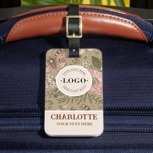 Moderne Trendy Bloem Botanische Bloemige Monogram Bagagelabel (Voorkant Insitu 2)