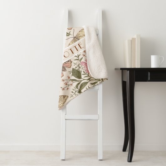 Moderne Trendy Bloem Botanische Bloemige Monogram Sherpa Deken (In situ)