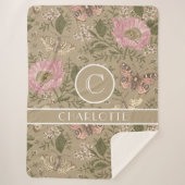 Moderne Trendy Bloemen Botanische Bloem Monogram Sherpa Deken (Voorkant)