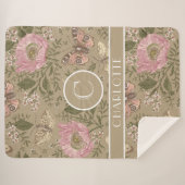 Moderne Trendy Bloemen Botanische Bloem Monogram Sherpa Deken (Voorkant (horizontaal))