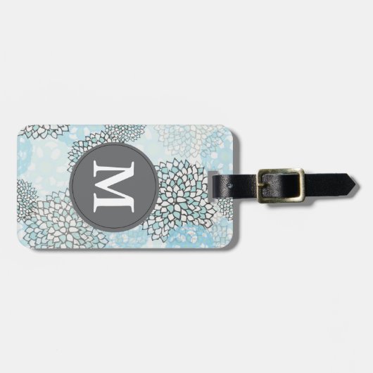 Moderne Trendy Bloempatroon Monogram Bagagelabel (Voorkant horizontaal)