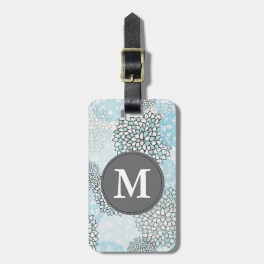 Moderne Trendy Bloempatroon Monogram Bagagelabel (Voorkant verticaal)