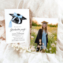 Moderne trendy Blue Bow Graduation Cap Afstuderen Kaart