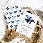 Moderne trendy Blue Bow Graduation Cap Afstuderen Kaart
