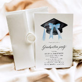 Moderne trendy Blue Bow Graduation Cap Afstuderen Kaart