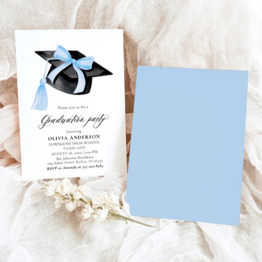 Moderne trendy Blue Bow Graduation Cap Afstuderen Kaart