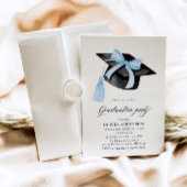 Moderne trendy Blue Bow Graduation Cap Afstuderen Kaart