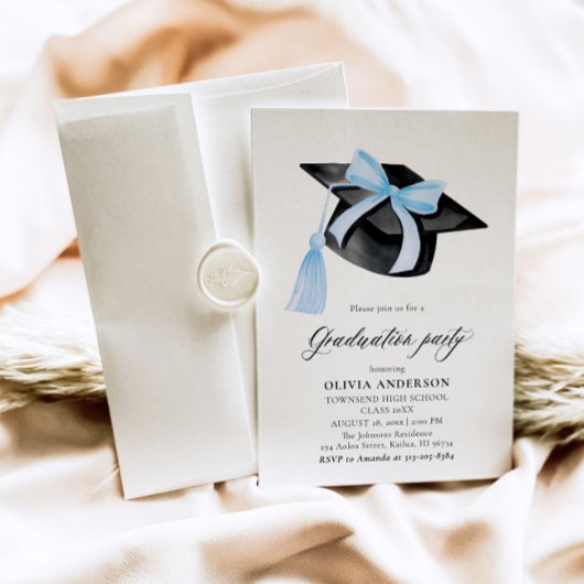 Moderne trendy Blue Bow Graduation Cap Afstuderen Kaart