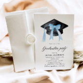 Moderne trendy Blue Bow Graduation Cap Afstuderen Kaart