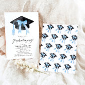 Moderne trendy Blue Bow Graduation Cap Afstuderen Kaart