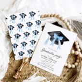 Moderne trendy Blue Bow Graduation Cap Afstuderen Kaart