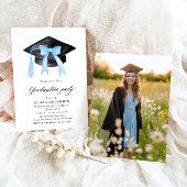 Moderne trendy Blue Bow Graduation Cap Afstuderen Kaart