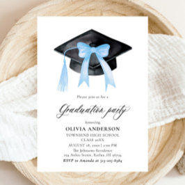 Moderne trendy Blue Bow Graduation Cap Afstuderen Kaart
