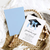 Moderne trendy Blue Bow Graduation Cap Afstuderen Kaart