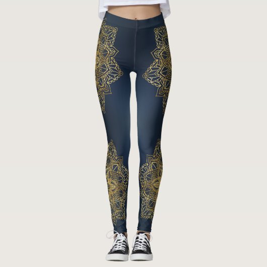 Moderne trendy Blue Gold Mandala Leggings (Voorkant)