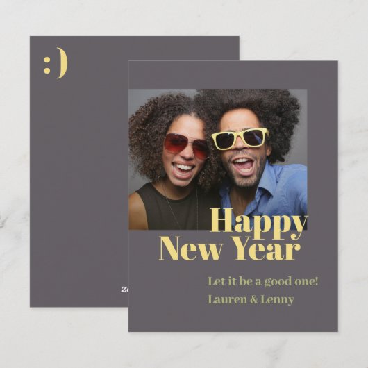 Moderne Trendy Bold Charcoal Script Foto Nieuwjaar Feestdagenkaart (Voorkant / Achterkant)