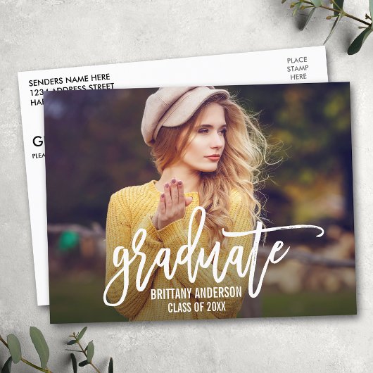 Moderne Trendy Borstel Script Foto Graduation Part Uitnodiging Briefkaart