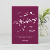 Moderne trendy Bourgondische hart bruiloft Kaart (Staand voorkant)