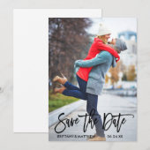 Moderne Trendy Brush Script Couple Foto Save The Date (Voorkant / Achterkant)