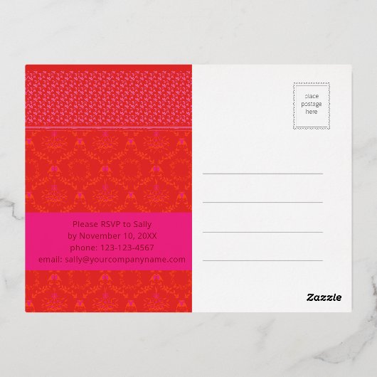 Moderne Trendy Business Kerstmis | rood Sinaasappe Folie Uitnodiging Briefkaart (Achterkant)