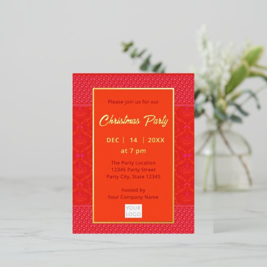 Moderne Trendy Business Kerstmis | rood Sinaasappe Folie Uitnodiging Briefkaart (Staand Voorkant)