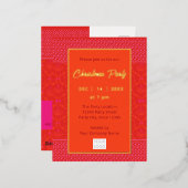 Moderne Trendy Business Kerstmis | rood Sinaasappe Folie Uitnodiging Briefkaart (Voorkant / Achterkant)