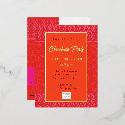 Moderne Trendy Business Kerstmis | rood Sinaasappe Folie Uitnodiging Briefkaart (Voorkant / Achterkant)