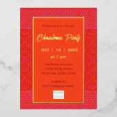 Moderne Trendy Business Kerstmis | rood Sinaasappe Folie Uitnodiging Briefkaart (Voorkant)