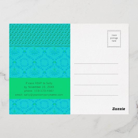 Moderne Trendy Business Kerstmis | Turquoise groen Folie Uitnodiging Briefkaart (Achterkant)