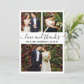 Moderne Trendy Calligrafie Script Bruiloft 3 Foto' Bedankkaart (Staand voorkant)