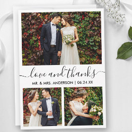 Moderne Trendy Calligrafie Script Bruiloft 3 Foto Bedankkaart