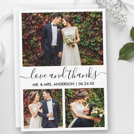 Moderne Trendy Calligrafie Script Bruiloft 3 Foto Bedankkaart