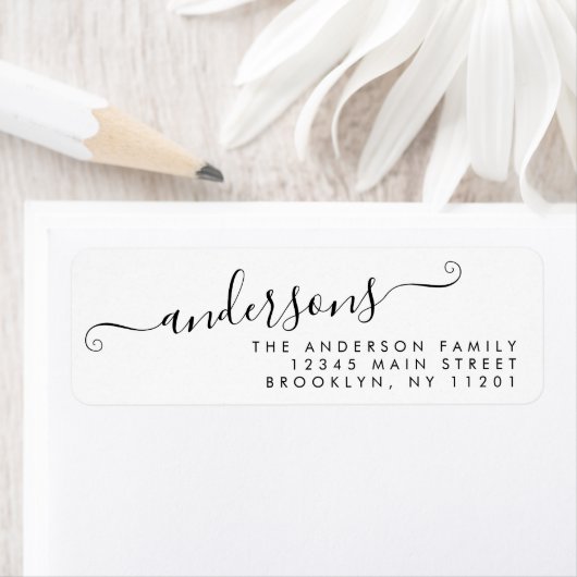 Moderne Trendy Calligraphy Script Black Achternaam Etiket (Insitu)