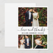 Moderne Trendy Calligraphy Script Wedding 3 Foto Bedankkaart (Voorkant / Achterkant)