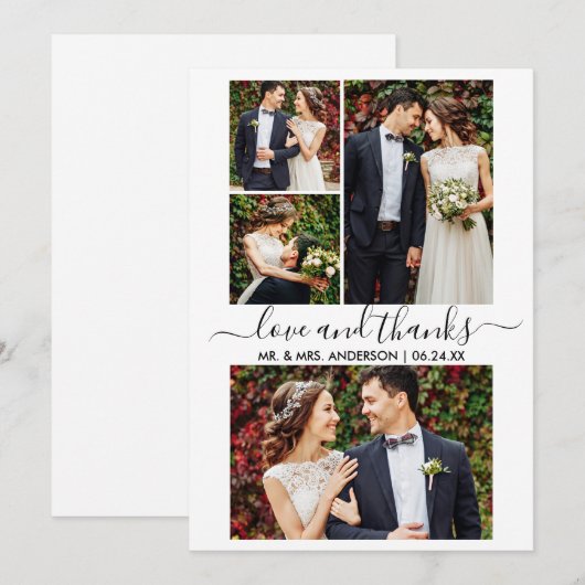 Moderne Trendy Calligraphy Script Weduwen 4 Foto Bedankkaart (Voorkant / Achterkant)