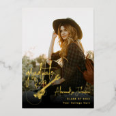 Moderne trendy Casual foto afstuderen Party Gold Folie Uitnodiging (Voorkant)