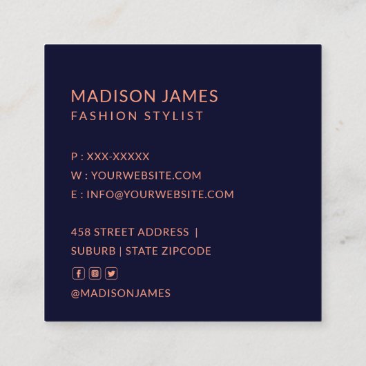 Moderne Trendy Chic Floral Modieuze Professional Vierkante Visitekaartje (Achterkant)