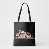 Moderne trendy chic zwarte bloem tas (Voorkant)