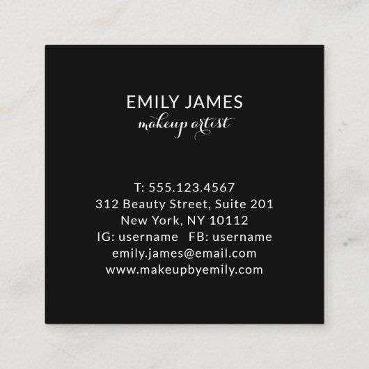 Moderne trendy chique make-up artiest professional vierkante visitekaartje (Achterkant)