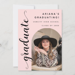 Moderne trendy chique script roze afstudeerfeest kaart