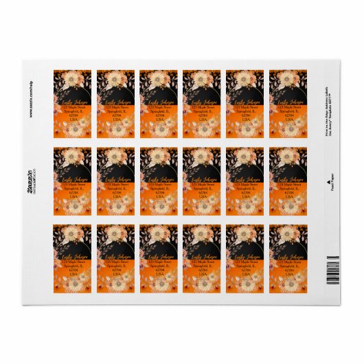 Moderne Trendy Chique Sinaasappel Monochroom Bloem Etiket (Full Sheet)