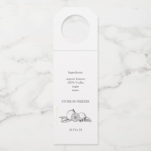 Moderne trendy citroenen limoncello bruiloft flessenhanger (Achterkant)