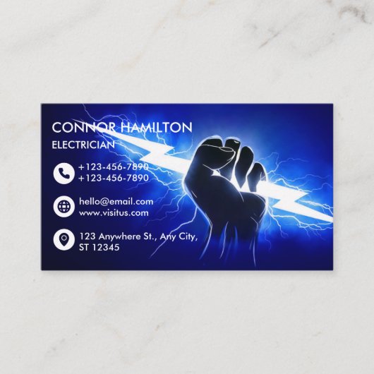 Moderne Trendy Cool Blue Lightning Elektricien Bus Visitekaartje (Voorkant)