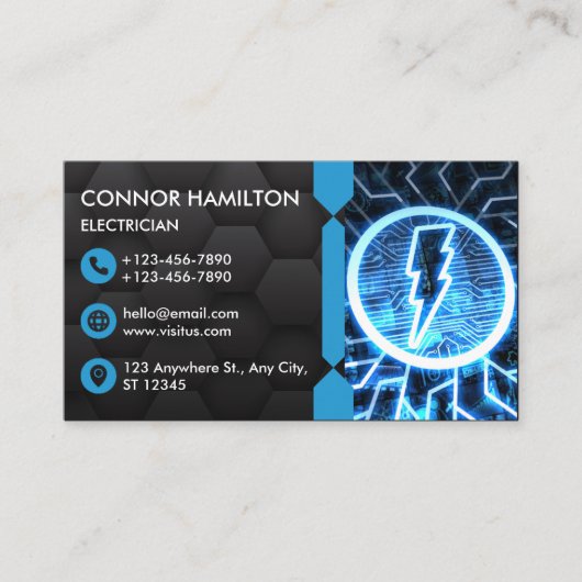 Moderne Trendy Cool Blue Lightning Elektricien Visitekaartje (Voorkant)