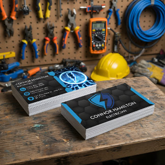 Moderne Trendy Cool Blue Lightning Elektricien Visitekaartje