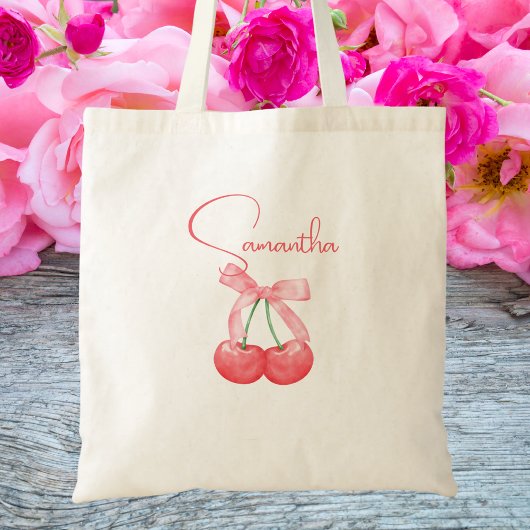 Moderne trendy cute roze strik en kersen tote bag