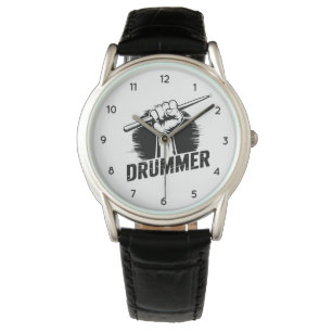 Moderne trendy drummer vuist met drumsticks horloge